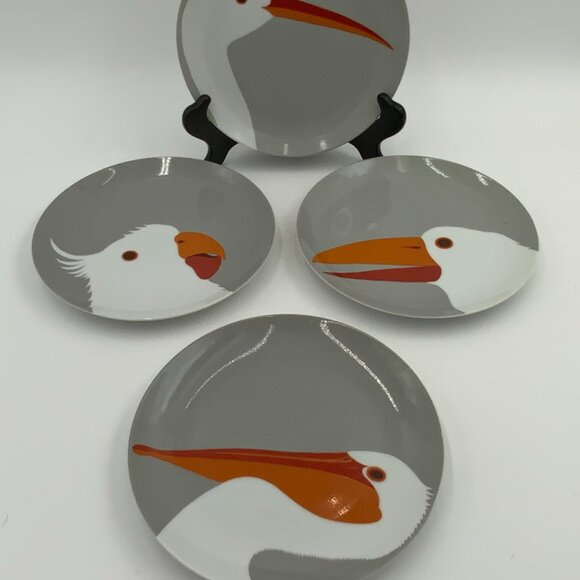 Set of 4 Vintage Fitz and Floyd Birds of a Feather Gray Salad Plates 1977 - Picture 3 of 9